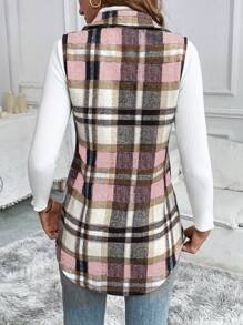 EMERY ROSE Plaid Print Lapel Front Button Casual All-Match Sleeveless Vest - Multicolor - View 6
