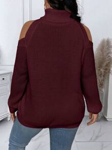Calvaya Plus Size Casual Solid Color Turtleneck Cold Shoulder Sweater, Autumn/Winter