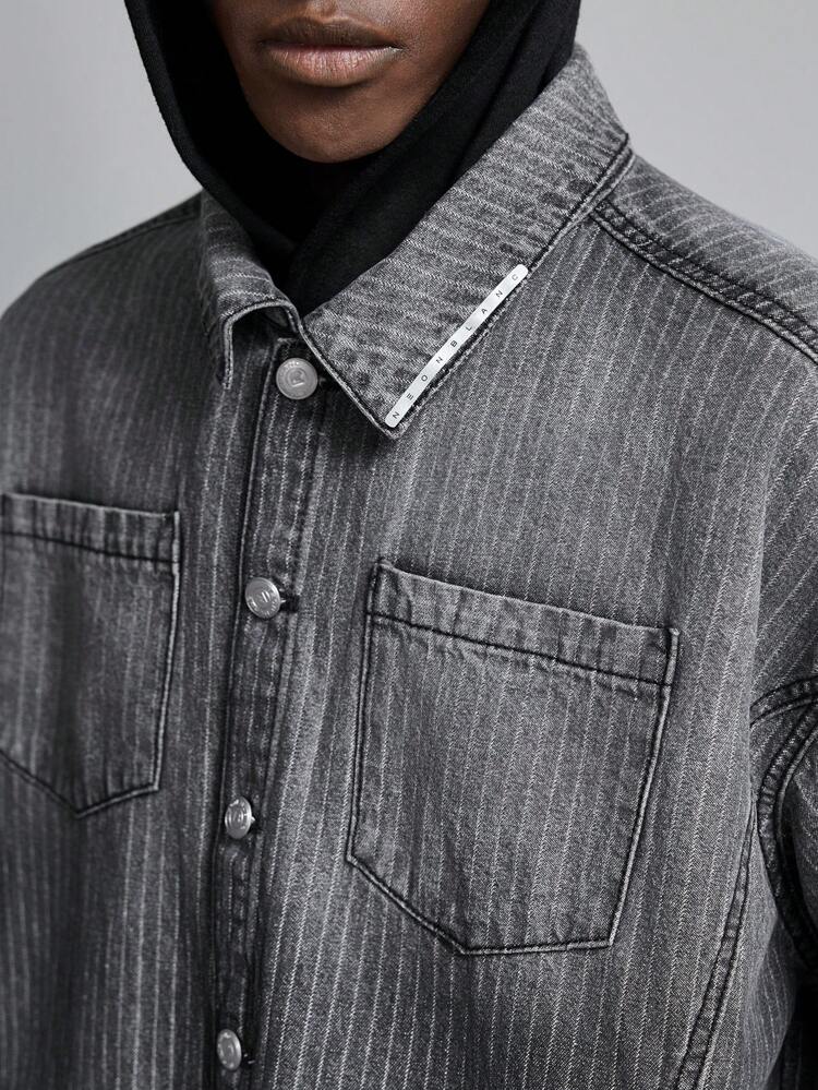 Men's Casual Street-Style Dobby Embroidered Long Sleeve Shirt