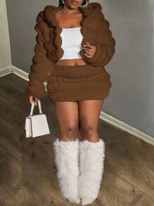 Slaydiva Váy mini nhung sang trọng thanh lịch quyến rũ cho nữ mới 2024 - màu nâu - Xem 1