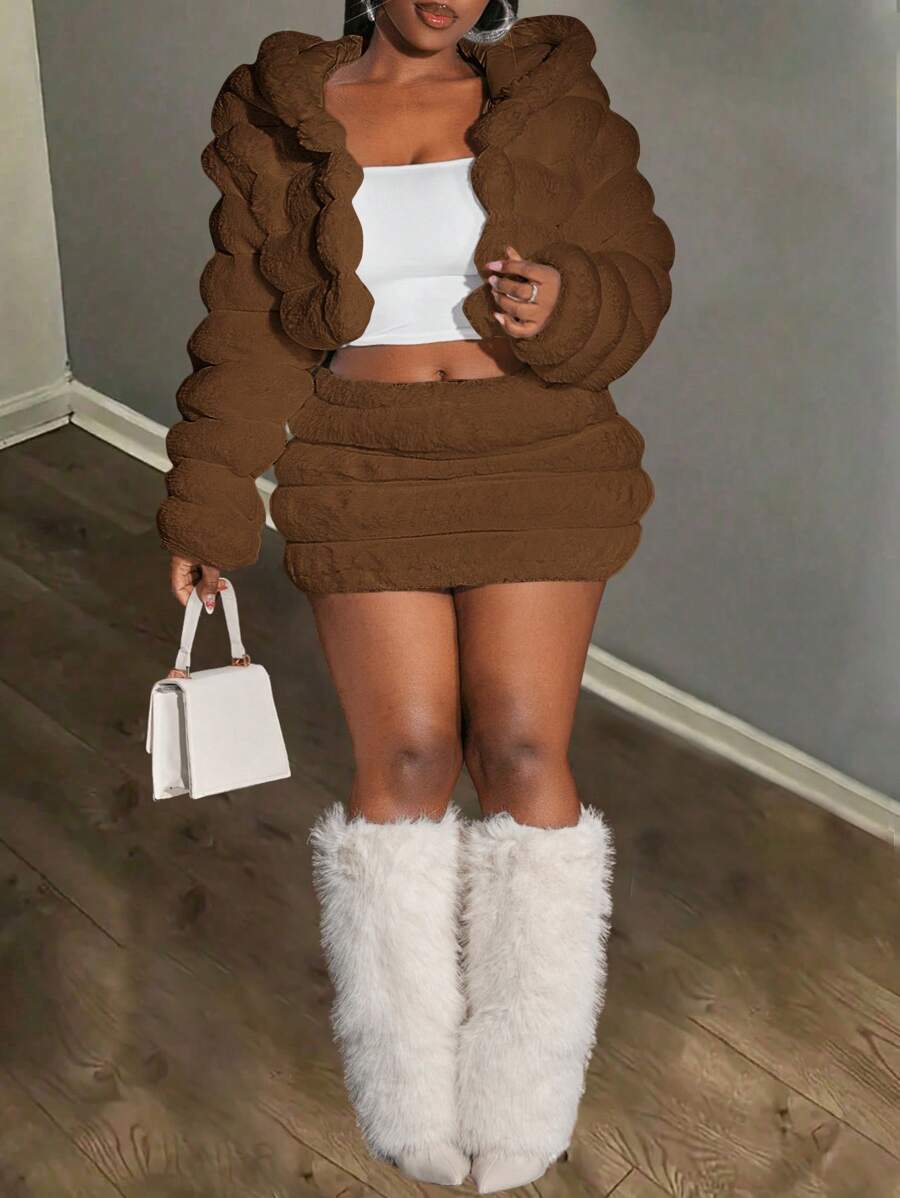 Slaydiva Váy mini nhung sang trọng thanh lịch quyến rũ cho nữ mới 2024 - màu nâu - Xem 1