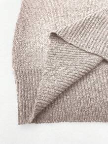 SHEIN LUNE Plus Size Casual Off Shoulder Ruched Knit Sweater, Minimalist Design For Autumn/Winter Knit Pullover Fall - Khaki - View 8