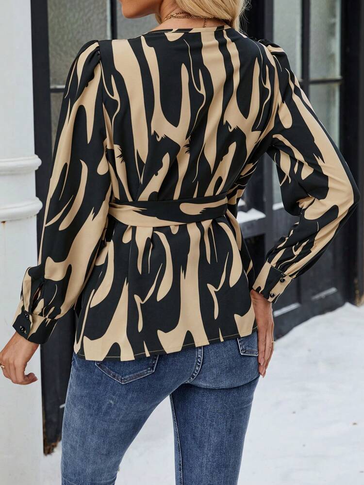Women's Elegant V-Neck Bowknot Long-Sleeve Shirt