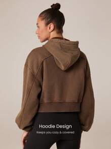 GLOWMODE 羊毛柔软保暖抽绳宽松连帽夹克，带侧袋，日常休闲秋冬