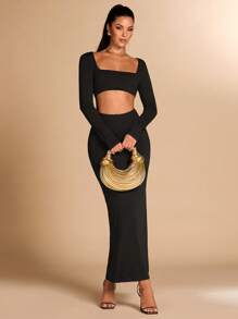 SHEIN BAE Robe de soirée simple à encolure en V polyvalente pour les sorties, robe de gala maxi dos nu en forme de sirène. Convient pour les fêtes d'Halloween et le port quotidien