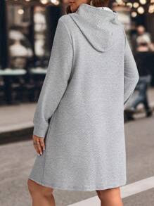 EMERY ROSE 大码女式纯色长袖抽绳连帽宽松休闲连衣裙，带口袋，女士冬季连衣裙