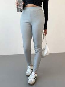 Aloruh Leggings casual da donna con vita alta, monocromatici, con fodera termica, adatti per l'autunno e l'inverno