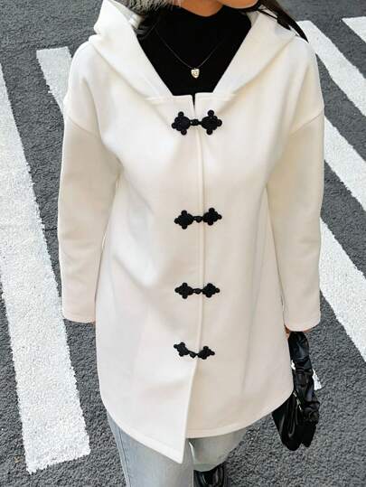 Aloruh 优雅连帽拼色中国风纽扣宽松女士冬季厚外套