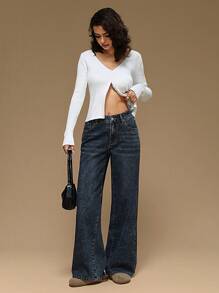 Forever 21 New Autumn/Winter Vintage Washed Low-Rise Casual High Street All-Match Denim Jeans - Blue - View 3