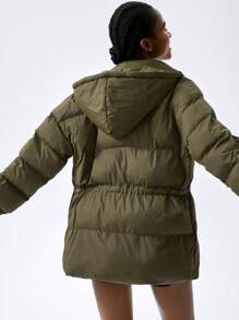 VARSITIE 寒冷秋冬装简约时尚中长款女士运动棉服外套 - 綠色 - 查看 2