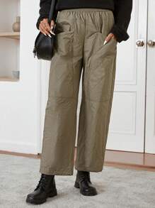 Chiquease Damen einfarbige Sweathose mit Taschen und elastischem Bund, lässig und locker - Braun - Übersicht 3