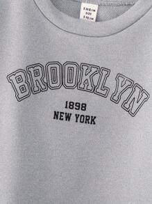 SHEIN Leap Crew Conjunto de 8 piezas de ropa informal para niño, compuesto por sudadera con capucha de manga larga y pantalón con cordón en colores lisos y estampados de letras en negro, blanco y verde caqui, adecuado para ocasiones de otoño/invierno como la escuela, el jardín, la playa, el baby shower, mantiene caliente, adecuado para el uso diario, universitario y deportivo, con un estilo versátil y sencillo, indicado para la vuelta al colegio - Azul - Ver 7