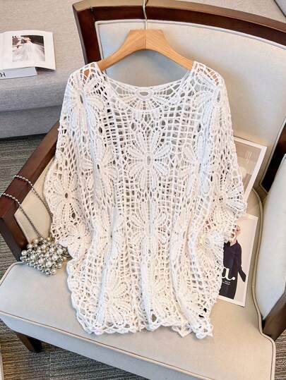 SHEIN LUNE Plus Size Women Casual Vacation Floral Pattern Crew Neck Sweater Knit Pullover Fall Winter Autumn