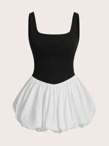 SHEIN ICON Vestito a camicia mini con orlo a volant a blocchi di colore - Bianco e nero - Visualizzare 6