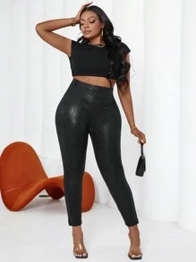 Maweii 大码女式针织提花涂层修身膝长裤，前开衩，适合冬季