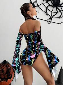 Flirla Body con mangas abullonadas y hombros descubiertos con efecto reflectante iridiscente para mujer