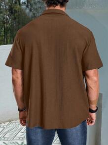 Manfinity Homme Plus Size Men's Solid Color Short Sleeve Single-Breasted Casual Office Shirt