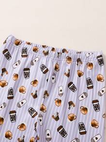 Teen Girl Snug Fit Drink Print Long Sleeve Top And Pants 2Pcs Pajama Set, Snug Fit And Comfy Sleepwear - Multicolor - View 4