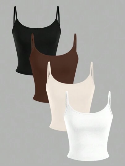 SHEIN EZwear 4 件套休闲短款吊带背心，紧身，适合夏季女性