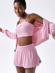 VARSITIE 粉色寒冷天气服装秋冬装瑜伽休闲时尚基本款女士户外夹克 - 粉色 - 查看 6