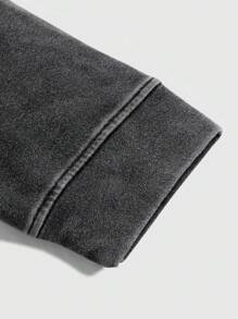 Manfinity EMRG 男士纯棉超大款复古水洗酸洗连帽卫衣，男士连帽衫，秋季男装，万圣节服装 - 黑色 - 查看 5