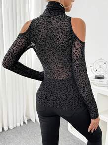 SHEIN Essnce 1 pièce T-shirt femme à épaules dénudées en tissu tricoté maillé et floqué de couleur unie