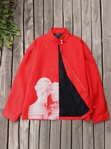 Manfinity Homme Herren Lässig Figur Muster Stehkragen Jacke, Herbst Ausgehen Streetwear grafisch Langarm Leicht Jacke in Dunkelrot, als Geschenk für Freunde, Ehemänner, Freunde - Rot - Übersicht 1