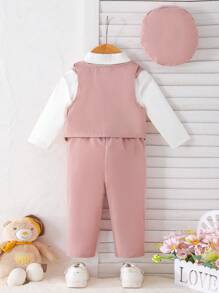 Souflis Souflis 4-teiliges Set Baby Jungen Gentleman Stil Fliege Hemd, Hosenträger, Hose, in Khaki Farbe, leicht für Herbst/Winter - Altrosa - Übersicht 3