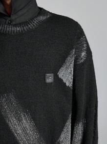 NEON BLANC Men's Loose Streetwear Style Black & White Knitted Long Sleeve Sweater, For Fall Winter - Black - View 4