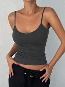 DAZY Women Solid Color Pleated Fitted Backless Camisole Tank Top,Halter Top - Grey - View 2