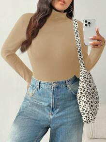 SHEIN EZwear Plus Size High Neck Warm Sweater Fitted Top For Autumn/Winter