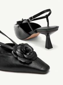 CUCCOO CHICEST Giày cao gót mũi vuông họa tiết hoa đen thời trang dành cho nữ ngày lễ tình nhân - màu đen - Xem 3