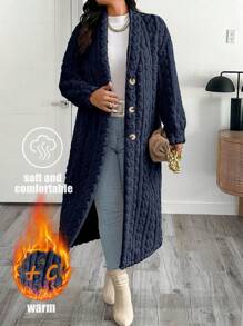 Calvaya Plus Size Casual Solid Color Furry Jacket For Winter - Navy Blue - View 1