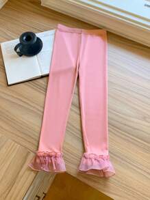 Blossori Young Girls 3pcs Set: Ruffle Hem Knitted High Waist Leggings, Elegant French Style For Autumn/Winter - Multicolor - View 5
