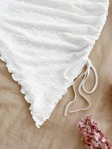 Soleia Women's Vacation White Textured Strapless Bodycon Dress With Ruffle Hem, Adjustable Side Drawstring Gather Dress - White - View 5