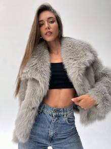 Aloruh Fashionable Solid Color Faux Fur Coat For Autumn/Winter