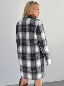 SHEIN LUNE Women's Casual Plaid Lapel Collar Long Sleeve Regular Jacket, Suitable For Autumn & Winter Seasons - Multicolor - View 2