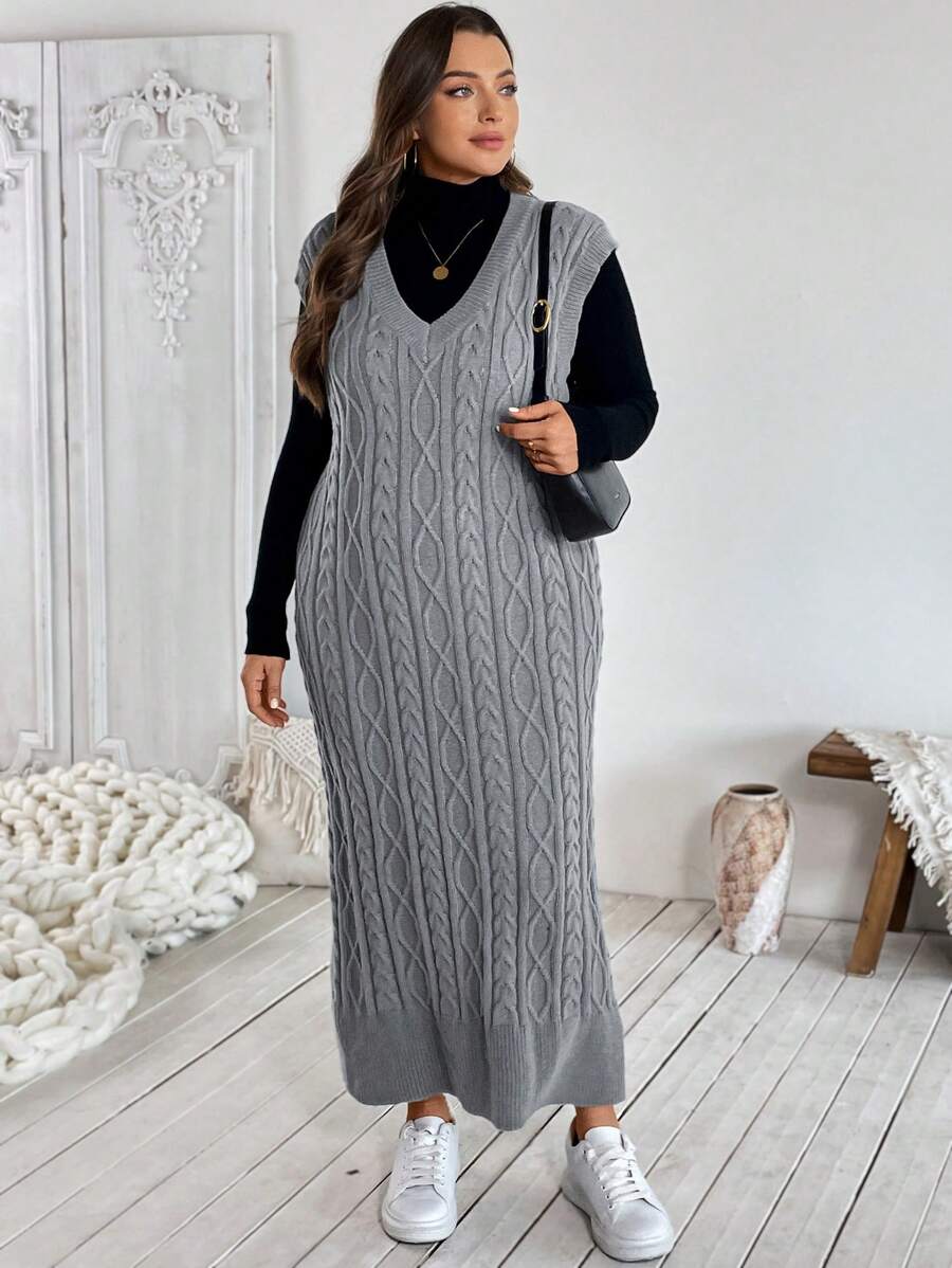 SHEIN LUNE Women's Elegant Commute Daily Sexy Slim Cross Design Shiny Silver Black Stripe Stich Party Gathering V-Neck Autumn Winter Pullover Sweaterbusiness Casual Woman,Holiday Outfits,Country Tops - Light Grey - View 1