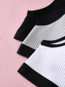 3pcs Teenage Girls Minimalist Ribbed Comfy Underwear Set