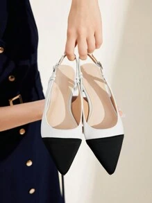 CUCCOO CHICEST 女士尖头舒适拼接凉鞋时尚平底鞋 - 黑與白 - 查看 2