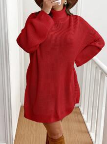 SHEIN Clasi Plus Size High Neck Drop Shoulder Sleeve Loose Pure White Sweater Dressbusiness Casual Woman,Work Wear,Fall Wedding Guest Dress, For Winter