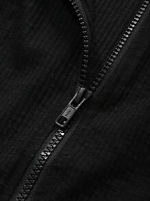 DAZY Áo khoác nữ dáng ngắn màu trơn khóa kéo phía trước nhẹ nhàng - màu đen - Xem 8