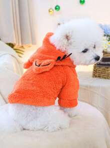 PETSIN 1pc Pet Dog/Cat Plush 3D Embroidered Ear Hoodie, Cute Cosplay Sweatshirt For Pets - Orange - View 7
