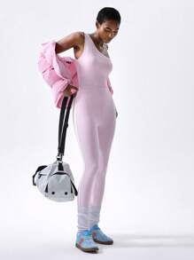VARSITIE Pink Fall Winter Clothes Simple & Stylish & Slim Fit & Asymmetrical Shoulder Straps Women Outdoor One-Pieces