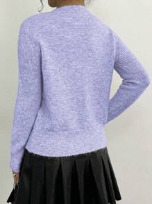 Elenzga Women's Autumn/Winter Bow Decor Casual Loose Cardigan - Purple - View 2