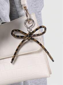 ROMWE Kawaii 1 件时尚别致棕色豹纹蝴蝶结皮革钥匙扣，多功能，适合女性的高端礼物，日常使用