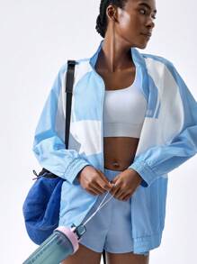 VARSITIE Grundlegender, einfacher, lässiger, stilvoller Damen Sportjacke für den kühlen Herbst und Winter mit Kontrastfarben und großer Tasche