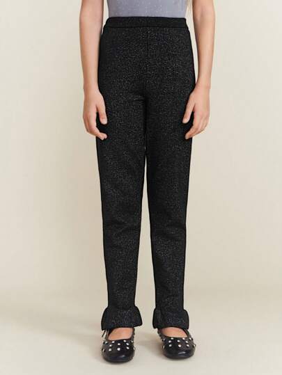 SHEIN Pantalon long en tricot à taille élastique et jambe ample pour préadolescentes, coupe ample pour automne/hiver, pour Noël