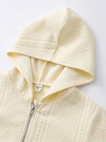 SHEIN 2pcs Girls Textured Hoodie Jacket + Flare Slit Pants Set - Apricot - View 8