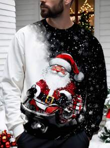 Manfinity Homme 男士宽松圣诞老人印花圆领运动衫，秋季 - 白色 - 查看 6